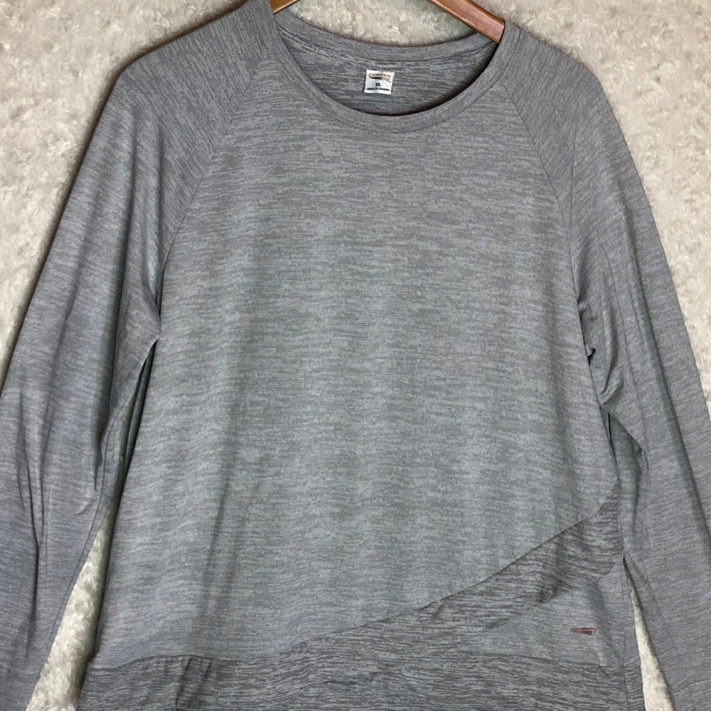 Copper Fit Womens XL Grey Heathered Long Sleeve Active Top Asymmetrical Hem